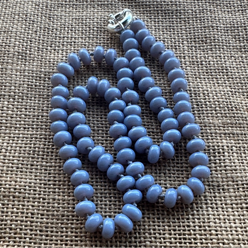 Natural Blue Angelita Stone Beads Knotted Necklace New Handmade